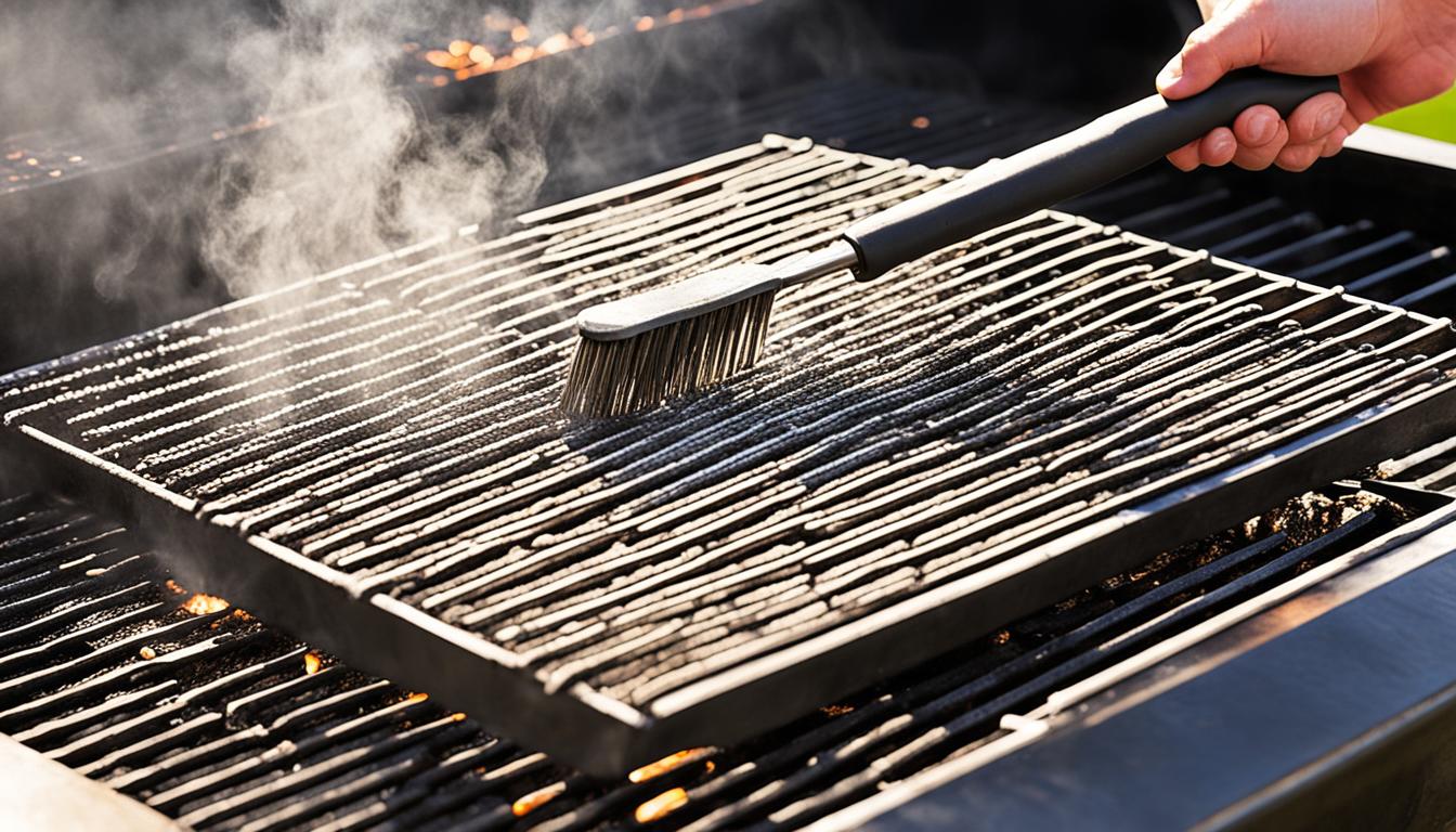 how to clean gas grill grates The sizzle of a juicy steak, the aroma of grilled vegetables in the air - nothing beats a backyard barbecue. But, the crusty build-up on the grates can spoil your meal. Learning to clean gas grill grates is key for every griller. Let's explore grill maintenance and barbecue cleaning to make your next cookout a hit. Cleaning your gas grill grates might seem hard, but it's vital for great food and a lasting grill. Grilling often means you should deep clean every 4-6 months. But, if you grill less, you might only need a deep clean once a year. Still, regular upkeep after each use is crucial for a well-maintained grill. Grill grates come in different materials like cast iron, porcelain, and stainless steel. Porcelain grates need gentle cleaners, while stainless steel can take a tougher scrub. Regardless of your grates, ignoring them leads to rust and affects your food's quality and taste. Key Takeaways Regular cleaning prevents rust and maintains food quality Deep clean frequency depends on grill usage Different grate materials require specific cleaning methods Avoid wire brushes for safety reasons Never put grill grates in the dishwasher Use gentle cleaners for porcelain-coated grates Soaking grates can help loosen stubborn residue The Importance of Clean Grill Grates Clean grill grates are key to keeping your grill in top shape and making grilling safe and fun. Cleaning them often boosts the taste of your food and helps your grill last longer. Health and Safety Benefits It's vital to keep your grill grates clean for your health and safety. Cleaning them stops harmful bacteria from building up and lowers the chance of getting sick from food. For gas grills, clean grates reduce the risk of flare-ups from grease and food bits. Experts say to clean your grill grates after each use to stay safe. Improved Taste and Cooking Performance Clean grates make your grilled food taste better. They stop old flavors from getting on your food and help heat spread evenly. A grill grate cleaner after each use removes food bits that can change the taste. For tough stains, a baking soda paste can clean them off without harsh chemicals. Extended Grill Lifespan Regular cleaning keeps your grill from rusting and corroding. For stainless steel grates, use a wire brush. Nylon bristles are best for porcelain or ceramic grates, and a Palmyra brush is great for cast iron. Clean your grates deeply every 4-6 months if you grill a lot, or once a year if you grill less often. This keeps your grill working well for many years. "A clean grill is a happy grill. Regular maintenance not only improves your food's taste but also prolongs your grill's life." Grate Material Recommended Cleaning Method Cleaning Frequency Stainless Steel Wire brush, grill cleaner After each use Cast Iron Palmyra brush, season after cleaning After each use Porcelain-Coated Nylon bristles, gentle cleaners After each use Understanding Different Grill Grate Materials Grill grates come in various materials, each with unique properties affecting cleaning and maintenance. The three most common types are stainless steel grill grates, cast iron grill grates, and porcelain grill grates. Let's explore their characteristics to help you choose the best option for your grilling needs. Stainless steel grill grates are popular for their durability and ease of maintenance. They heat up quickly, resist rust, and clean easily. For casual grillers, stainless steel is an excellent choice due to its low-maintenance nature and long lifespan. Cast iron grill grates excel in heat retention, creating perfect sear marks on your food. They develop a natural non-stick surface when properly seasoned. While they require more care, cast iron grates can last a lifetime and provide superior cooking results. Porcelain grill grates offer a balance between the properties of stainless steel and cast iron. They provide good heat retention and are relatively easy to clean. Porcelain-coated grates can be made from steel or cast iron, with the coating adding extra protection against rust and sticking. Grate Material Heat Retention Maintenance Durability Cleaning Ease Stainless Steel Good Low High Easy Cast Iron Excellent High Very High Moderate Porcelain Very Good Moderate Moderate Easy When cleaning your grill grates, consider their material. Stainless steel can handle vigorous cleaning, while porcelain-coated grates require gentler treatment to avoid chipping. Cast iron grates need regular seasoning to maintain their non-stick properties and prevent rust. Essential Tools for Cleaning Gas Grill Grates Keeping your grill grates clean is key for great meals and a grill that lasts. Let's look at the top tools you need for this job. Brushes and Scrapers A wire brush for grates is perfect for getting rid of tough grime. The Weber 12" Three-Sided Grill Brush can clean grates in just 2 minutes and 30 seconds. If you prefer a safer choice, the Kona Safe/Clean Grill Brush is a good pick, taking about 3 minutes and 40 seconds to do the job. Cleaning Solutions A grill grate cleaner is a must for deep cleaning. A mix of 2 cups of vinegar and 1 cup of baking soda makes a strong, natural cleaner. This solution is great for removing tough grime. For porcelain-coated grates, use a gentle mix of baking soda, water, and soap to prevent damage. Protective Gear Remember to protect yourself while cleaning. Always wear gloves when dealing with cleaning solutions or hot grates. Safety glasses can also protect your eyes from flying debris. With the right tools and safety gear, cleaning your grill grates will be easy and safe. Cleaning Method Average Time Effectiveness Rating Wire Brush 2-4 minutes 4/5 Vinegar Solution 40 minutes 3/5 Steam Cleaning 2-3 minutes 4/5 Preparing Your Grill for Cleaning Starting with proper preparation is key to effective grill maintenance. A well-prepared grill makes cleaning easier and more efficient. Begin by turning on your grill to high heat for 15 minutes. This step helps loosen stuck-on food, making it easier to clean. After the burn-off, let the grates cool a bit. They should be warm, not hot, to touch. Remove the grates if you can for easier cleaning. This is important for a thorough clean and lets you check other parts like heat plates or burner tubes. Before you start cleaning, gather all the tools you'll need. Here's a list of what you should have: Grill brush or scraper Cleaning solution (commercial or homemade) Protective gloves Bucket of warm, soapy water Clean cloth or paper towels Make sure you have good ventilation when using cleaning products. If you're using strong chemicals, consider wearing a mask. Regular cleaning not only helps your grill cook better but also makes it last longer. Cleaning Frequency Percentage of Grill Owners After every use 40% Deep clean every 4-6 months 45% Rarely or never clean 15% How to Clean Gas Grill Grates: Step-by-Step Guide Keeping your gas grill grates clean is key for great meals and a grill that lasts. Let's explore effective ways to clean burnt food and keep your grill in top shape. Burn-Off Method The burn-off method is a simple yet effective way to clean gas grill grates. Heat your grill to high for 15-20 minutes. This process carbonizes food residue, making it easier to remove. Once cooled, use a wire brush to scrape off the loosened debris. Brushing and Scraping For regular upkeep, brushing and scraping are top choices. Use a wire grill brush or a nylon scouring pad to remove loose particles. For tough spots, try a grill stone or aluminum foil. Clean your grates after each use to stop buildup. Deep Cleaning Techniques Deep cleaning is needed every 4-6 months for those who grill often. Soak grates in hot, soapy water for 15-20 minutes to tackle tough stains. For extra tough grime, use a vinegar and water solution. Mr. Clean Magic Eraser is great for grease splatters. Cleaning Method Frequency Time Required Burn-Off After each use 15-20 minutes Brushing/Scraping After each use 5-10 minutes Deep Cleaning Every 4-6 months 40-60 minutes Remember, different grate materials need special care. Stainless steel grates work well with a stainless cup attachment tool, while cast iron grates should be seasoned after cleaning. With these tips, you'll learn how to clean gas grill grates and enjoy tastier food from a well-kept grill. Natural Cleaning Solutions for Grill Grates Want to clean your grill grates without harsh chemicals? Try these natural solutions. A vinegar grill cleaner is a great option. Mix equal parts water and white vinegar for an effective degreaser. For stubborn residue, make a paste with baking soda and water. Here's a powerful cleaning method: Mix 1 ½ cups baking soda with ½ cup water to form a paste Apply the paste to your grates Let it sit for 10 minutes Scrub with a nylon brush Rinse thoroughly For really tough grime, try this baking soda grill cleaner solution: Combine 2 cups white vinegar with 1 cup baking soda Soak grates overnight Rinse and dry completely These methods work well for most grate materials and don't leave harmful residues. Regular cleaning after each use prevents buildup and keeps your grill in top shape. Remember to oil your grates after cleaning to prevent rust and make future cleanings easier. Dealing with Stubborn Grease and Grime Dealing with tough grease and grime on your grill grates needs special care. Let's look at ways to remove these residues and get your grates clean again. Soaking Methods Soaking your grates can be a game-changer for hard-to-remove grime. Fill a big container with hot, soapy water and soak the grates for a few hours. This softens the tough residues, making them easy to wipe away. For places like restaurants, soaking grates in a vinegar and baking soda mix overnight works best to clear out debris. Vinegar and Baking Soda Solution Make a strong cleaner for your grill by mixing vinegar and baking soda equally. Spread this paste on the grates and wait 30 minutes. The mix's fizzing action breaks down the grease. Then, scrub with a grill brush or an aluminum foil ball to get rid of the grime. Commercial Degreasers Commercial degreasers are a strong choice for cleaning off burnt food and hard grease. Follow the instructions on the bottle, making sure to rinse it off before it dries. For any grime left, use a chainmail scrubber for the best clean. Cleaning Method Best For Time Required Soaking in Soapy Water Light to Moderate Residue 2-4 hours Vinegar and Baking Soda Stubborn Grease 30 minutes - 8 hours Commercial Degreaser Heavy Buildup 15-30 minutes Cleaning your grill regularly stops grease and grime from building up. If you grill often, deep clean your grates every 4-6 months. This keeps your grill working well and your food tasting great. Maintaining Clean Grill Grates Between Uses Keeping your grill clean is essential for tasty and safe meals. After grilling, brush the grates when they're still warm. This prevents food from sticking and makes cleaning easier later. Put a thin layer of cooking oil on the grates to prevent rust and make food slide off easily. For gas grills, heat them up for 15 minutes after cooking to burn off residue. This makes cleaning easier next time. Clean the heat deflectors every four uses to keep cooking temperatures even. Always cover your grill when not in use to protect it from dust, dirt, and bugs. Regular cleaning cuts down on deep cleaning and makes your grill last longer. Brush grates after every use and do a deep clean every 4-6 months if you grill often. These steps will keep your grill ready for your next outdoor cooking session. FAQ Why is it important to keep gas grill grates clean? Keeping grill grates clean is key for great food taste, health, and grill life. Clean grates stop harmful bacteria from building up, lowering the risk of foodborne illnesses. They also make food taste better by stopping old flavors from getting mixed in. Plus, clean grates help with even heat and make your grill last longer by stopping corrosion and rust. What are the different types of grill grate materials, and how do they affect cleaning? Cast iron grates are strong and keep heat well but can rust, so clean them after each use and season them. Porcelain-coated grates should be cleaned carefully to keep the coating from chipping. Stainless steel grates are common, durable, and don't rust easily but still need regular cleaning. What tools are essential for cleaning gas grill grates? Must-have tools include brushes, scrapers, cleaning solutions, and protective gear. Wire brushes and scrapers get rid of debris, while stainless steel scrubbers tackle tough spots. Cleaning solutions can be commercial degreasers or natural like vinegar and baking soda. Always wear protective gloves when using strong cleaners. How can I prepare my grill for effective cleaning? Begin by turning the grill on high for 15 minutes to clear out debris, then let the grates cool a bit before cleaning. Take out the grates if you can for easier cleaning. Make sure the area is well-ventilated when using cleaning products. Have all your cleaning tools ready before you start. What are some natural cleaning solutions for grill grates? Natural cleaning solutions are great and good for the planet. Mix equal parts water and white vinegar for a natural degreaser. A baking soda paste, made with water or vinegar, is great for removing tough stains. For a deep clean, soak grates in a vinegar and baking soda mix overnight. How can I deal with stubborn grease and grime on grill grates? For tough grease and grime, soak grates in hot, soapy water or a vinegar and baking soda mix. A baking soda and water paste applied directly can also work well. Commercial degreasers like Zep grill cleaner can get through burned-on grease. How can I maintain clean grill grates between uses? Keeping grates clean between uses is key. Brush them after each use when they're still warm. Apply a thin layer of cooking oil after cleaning to prevent rust and make them non-stick. Turn the grill on high for 15 minutes after cooking to burn off any leftover residue. Cover the grill when not in use to protect it from the weather.