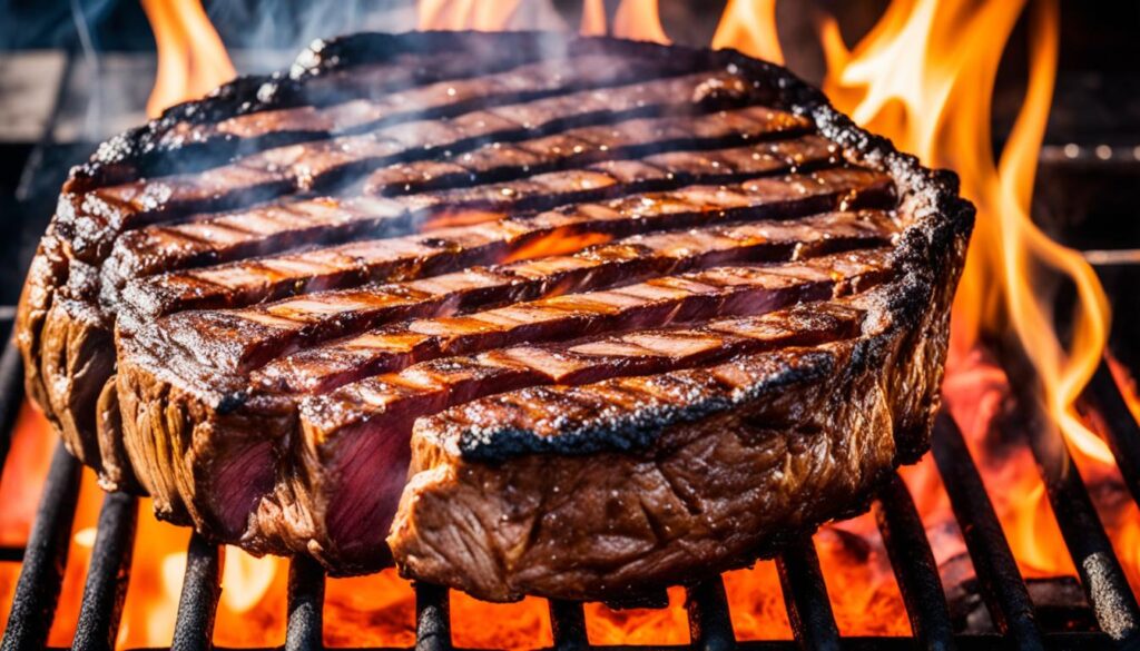 how to grill a ribeye on a charcoal grill Grilling a perfectly cooked ribeye steak on a charcoal grill is an art. It can make your backyard barbecue unforgettable. This guide will help you, whether you're experienced or new to outdoor cooking. You'll learn how to pick the best meat, get the perfect sear, and cook it just right. Key Takeaways Understand how to choose the perfect ribeye steak for grilling Learn the proper way to set up a charcoal grill for direct and indirect heating Discover the secrets to seasoning and marinating the ribeye for maximum flavor Master the techniques for searing and finishing the steak on a charcoal grill Ensure your ribeye is cooked to the perfect doneness using a meat thermometer Selecting the Perfect Ribeye Steak Grilling a delicious ribeye on a charcoal grill starts with picking the right meat. The ribeye is famous for its great marbling and rich flavor. It's perfect for grilling. Choosing the Right Cut Choose a ribeye that's at least 1-inch thick. This thickness helps prevent it from cooking too much before getting a nice sear. Look for lots of marbling, as this fat keeps the meat juicy and full of flavor. Opt for USDA Choice or Prime for the best tenderness and taste. Assessing the Quality Look for a bright red color, indicating freshness and quality. The steak should have a firm, yet slightly pliable texture, free of any discoloration or excessive fat. Avoid ribeyes with a lot of gristle or connective tissue, as these can make the steak tough and chewy. Choosing a high-quality, well-marbled ribeye steak sets you up for success. Remember, grilled ribeye temperature is key. Use a meat thermometer to get it just right. https://youtube.com/watch?v=QNdlI7Fpc6M Preparing the Charcoal Grill To grill a delicious ribeye steak on a charcoal grill, you need to prepare well. It's important to set up the grill for both direct and indirect heat. This lets you sear the steak hot and then cook it gently for a perfect reverse sear ribeye. Setting Up the Grill for Direct and Indirect Heating Begin by lighting your charcoal grill and waiting for the coals to heat up until they're covered in a light gray ash, about 20-30 minutes. Once they're hot, arrange them in a way that creates two zones. One side should have hot, direct heat for searing the ribeye steak. The other side should be cooler for indirect heat. To make the direct-heat zone, stack the coals on one side of the grill. This is where you'll sear the ribeye steak over high heat. The other side should have fewer or no coals for a cooler area to finish cooking the steak. With your charcoal grill set up like this, you'll get a great how to grill a ribeye on a charcoal grill. You'll get a beautiful sear on the outside and a juicy, tender inside. Seasoning and Marinating the Ribeye Grilling a ribeye steak on a charcoal grill brings out its full flavor with seasoning and marinating. This step boosts the meat's natural taste and creates a tasty crust. Every bite becomes a mix of tenderness and texture. Start by trying out different spice blends and herbs to find your favorite. A simple salt and pepper mix works well, but you can also add garlic, rosemary, thyme, or brown sugar. Make sure to rub the seasoning all over the ribeye. For more flavor, marinate the ribeye in a mix of your favorite marinades. Olive oil, balsamic vinegar, Worcestershire sauce, and Dijon mustard are a classic choice that goes well with the ribeye's rich taste. Let the steak marinate for at least 30 minutes, or up to 4 hours for the best flavor. "The key to a truly exceptional grilled ribeye is in the preparation. Take the time to season and marinate the meat, and you'll be rewarded with a steak that's bursting with flavor." The aim is to boost the ribeye's natural flavors without overwhelming them. With the right seasoning and marinade, you'll get a grilled ribeye that impresses everyone and delights your taste buds. How to Grill a Ribeye on a Charcoal Grill Learning to grill a ribeye steak on a charcoal grill is key to a perfect meal. Use a two-zone grilling method for a great sear and juicy inside. This method helps you get a beautiful sear on the outside and cook the inside just right. Searing the Steak Start by getting your charcoal grill ready for high heat. Put coals on one side to create a hot zone. Then, place the ribeye steak over the hot coals and sear it for 2-3 minutes on each side. This makes a nice, caramelized crust and locks in the juices for that char-grilled taste. Finishing with Indirect Heat After searing, move the steak to the cooler side of the grill. This lets it cook through without burning the outside. It might take 5-10 more minutes, depending on the steak's thickness. Use a meat thermometer to check when it's done to your liking. Steak Doneness Internal Temperature Rare 125°F (52°C) Medium-Rare 130-135°F (54-57°C) Medium 140-145°F (60-63°C) Medium-Well 150-155°F (66-68°C) Well-Done 160°F (71°C) and above This two-zone grilling method helps you make a how to grill a ribeye on a charcoal grill with a tasty crust and juicy inside. The ribeye grill time changes based on the steak's thickness and how done you like it. Temperature and Doneness Guidelines It's key to check the internal temperature of your grilled ribeye for the perfect doneness. Whether you like it rare, medium-rare, or well-done, a meat thermometer is a must. It helps make sure your how to grill a ribeye on a charcoal grill is just right. Using a Meat Thermometer To hit the grilled ribeye temperature spot on, put a meat thermometer into the steak's thickest part. Avoid touching any bone. Here's what you need to know about doneness levels: Rare: 125°F (52°C) Medium-rare: 130-135°F (54-57°C) Medium: 140-145°F (60-63°C) Medium-well: 150-155°F (66-68°C) Well-done: 160°F (71°C) and above Keep in mind, the steak's temperature will go up a bit after you take it off the grill. So, pull it out just before it hits your perfect doneness. With some practice, you'll master how to grill a ribeye on a charcoal grill every time. Resting and Slicing the Grilled Ribeye After grilling your ribeye steak on a charcoal grill, let it rest before slicing. This step is key for a tender and flavorful barbecue ribeye. Take the steak off the grill when it's cooked to your liking. Let it sit on a cutting board for 5 to 10 minutes. This lets the juices spread out, making the steak juicy and evenly cooked. While the steak rests, get your plates and sides ready. When it's time to slice, use a sharp knife. Cut the grilled ribeye into half-inch to one-inch thick slices, against the grain. This makes the steak even more tender. Now, serve the sliced barbecue ribeye with your favorite sides. The resting and slicing steps enhance the steak's flavor and texture. This ensures a memorable meal. Serving Suggestions and Sides When serving your perfectly grilled ribeye, you have many options. The meat goes well with different side dishes. Try it with roasted potatoes, grilled veggies, or a fresh salad for a complete meal. Pairing with Complementary Flavors To make your grilled ribeye even better, match it with flavors that enhance the steak. Roasted garlic mashed potatoes or a crisp Caesar salad are great choices. For something fresh, add grilled asparagus or a tomato and basil salad. Experiment with different sides to find your favorite flavor mix. Whether it's for a big event or a simple BBQ, the grilled ribeye lets you make your meal just right. FAQ What is the best way to grill a ribeye steak on a charcoal grill? To grill a ribeye steak on a charcoal grill, start by setting up for direct and indirect heat. Sear the steak over direct high heat first. Then, move it to indirect heat to cook to your liking. How do I choose the perfect ribeye steak for grilling? Choose a well-marbled, USDA Choice or Prime ribeye steak that's at least 1-inch thick. Look for a bright red color, firm texture, and minimal excess fat to check quality. How do I prepare the charcoal grill for grilling a ribeye? Prepare the charcoal grill by setting it up for direct and indirect heating. This setup lets you sear the steak over high heat and finish with gentler heat. How should I season or marinate the ribeye before grilling? Season or marinate the ribeye to enhance its natural flavors and create a tasty crust. Try different spices and herbs to find your favorite blend. What's the best way to grill a ribeye on a charcoal grill? Grill a ribeye by searing it over direct high heat first. Then, move it to indirect heat to cook to your desired doneness. This method ensures a perfect sear and doneness. How do I know when the ribeye is done? Use a meat thermometer to check the ribeye's internal temperature. This ensures it reaches your preferred doneness, whether rare, medium-rare, or well-done. How should I rest and slice the grilled ribeye? Let the ribeye rest for a few minutes after grilling. This lets the juices spread evenly, making the steak tender and flavorful when you slice it. What are some good side dishes to serve with grilled ribeye? Serve grilled ribeye with sides like roasted potatoes, grilled vegetables, or a fresh salad. Choose flavors and textures that complement the steak for a delicious meal.